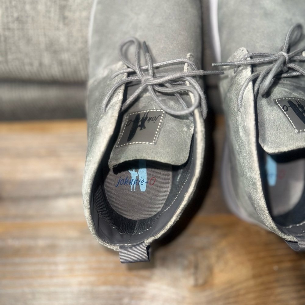 johnnie-O Gray Suede Chill Chukkas Casual Sneakers with Blue Logo Accent